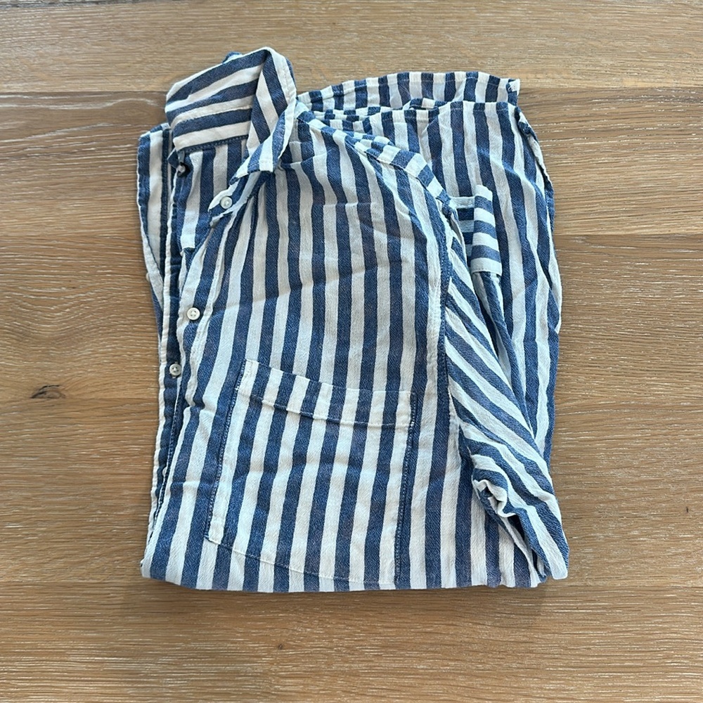 aerie Blue and White Striped Button-Down Shirt